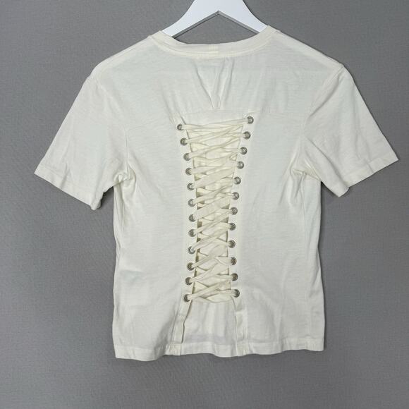 Maje Womens Top 1 / Small White 100% Cotton Lace Up Back T-Shirt Streetwear Tee - Picture 4 of 10